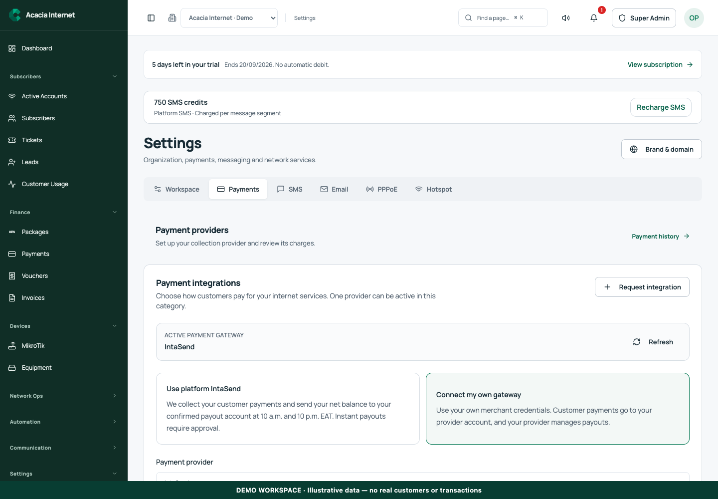 Demonstration of Choose the platform collection gateway or your own provider