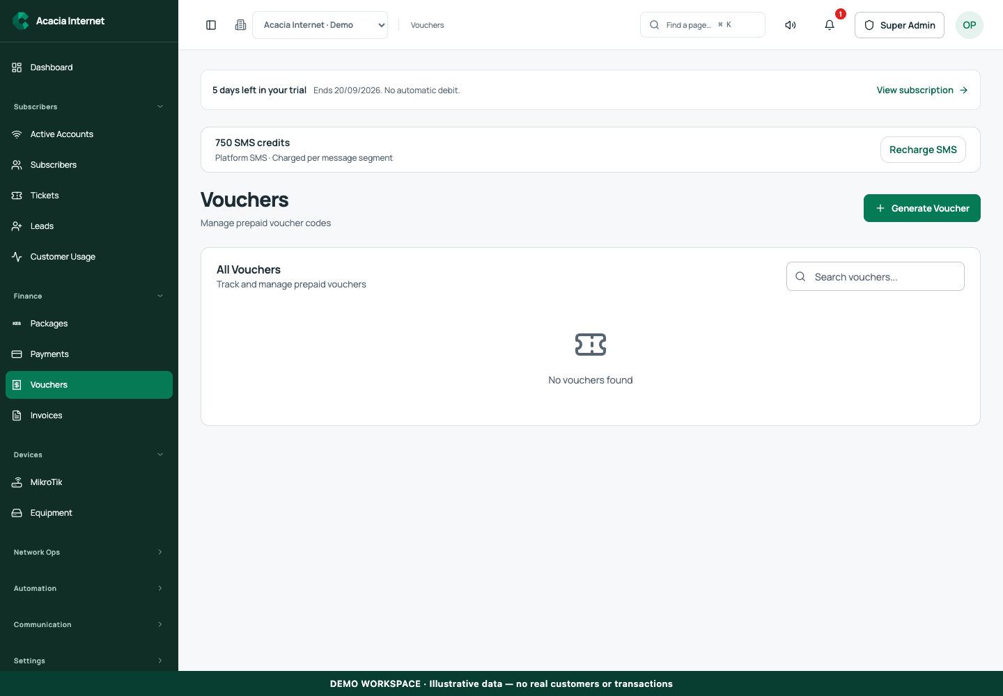 Demonstration of Create and redeem CENTRANET internet vouchers